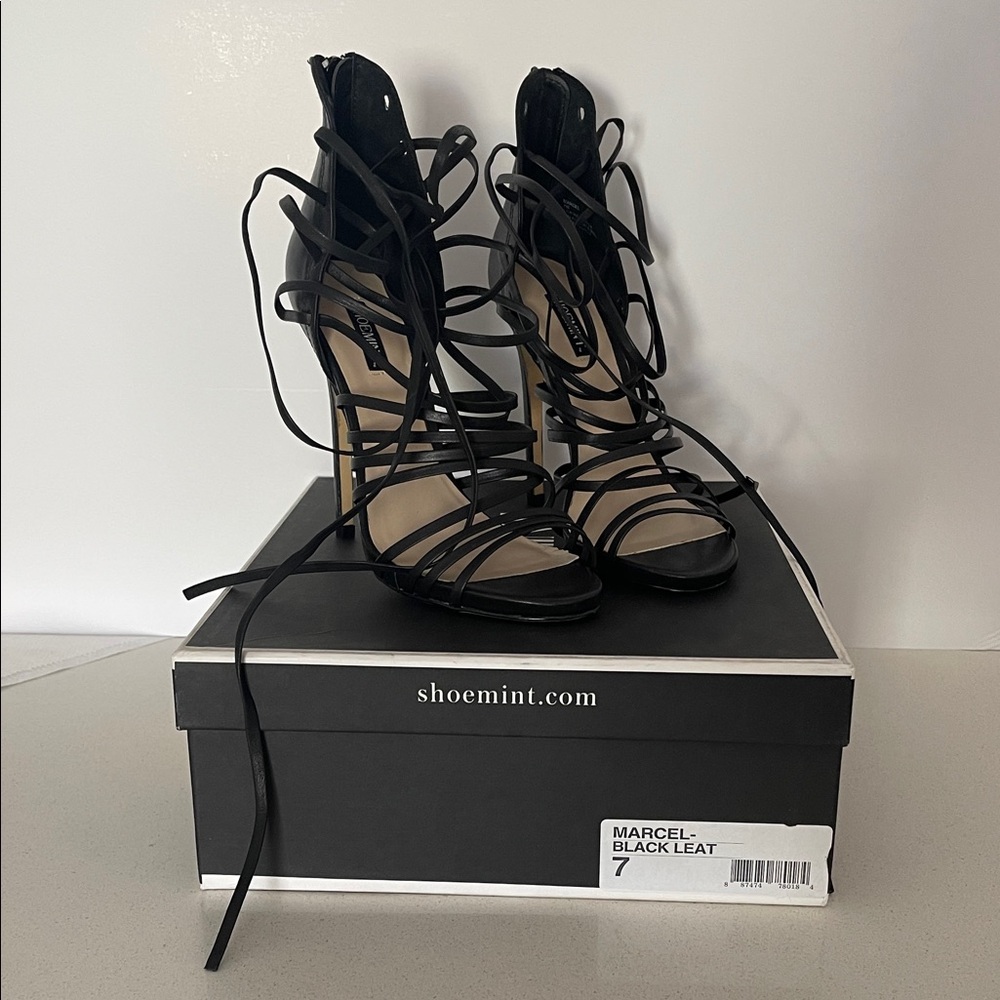 Shoemint Elegant Black Lace-Up Heels size 7 Brand New
